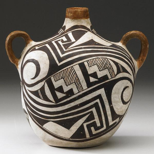 Appraisal: Acoma canteen-style vessel New Mexico Two-handle example painted in classic