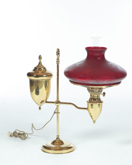 Appraisal: STUDENT LAMP American ca Brass single lamp with acorn font