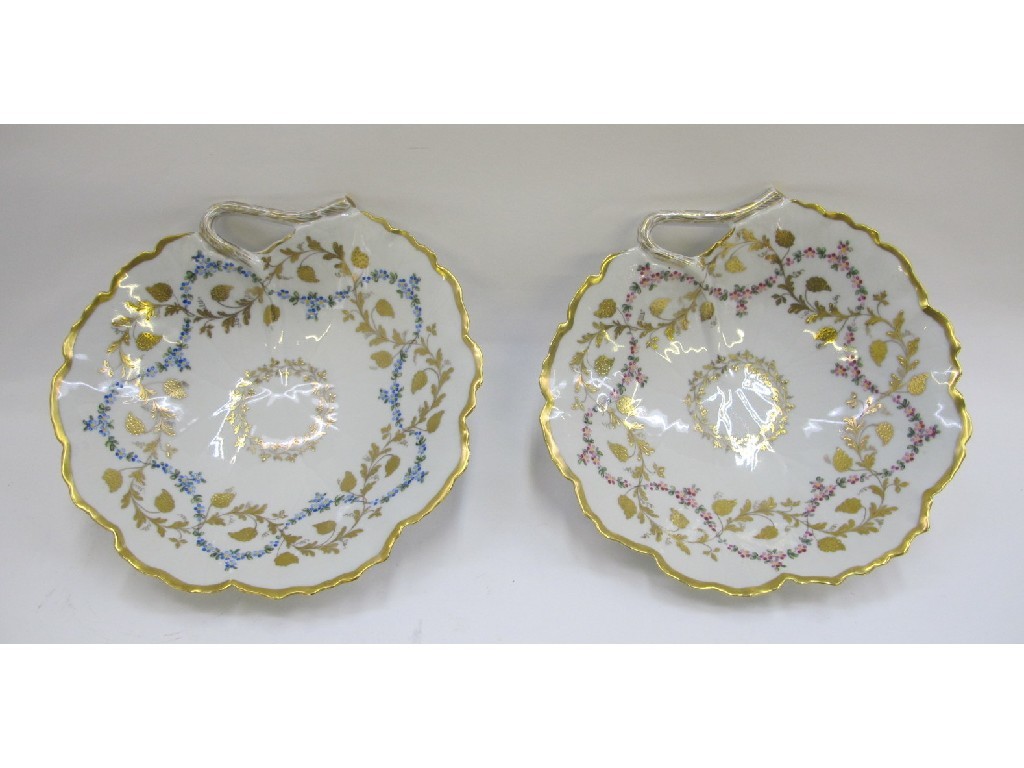 Appraisal: Pair of French porcelain leaf shaped dishes decorated in gilt