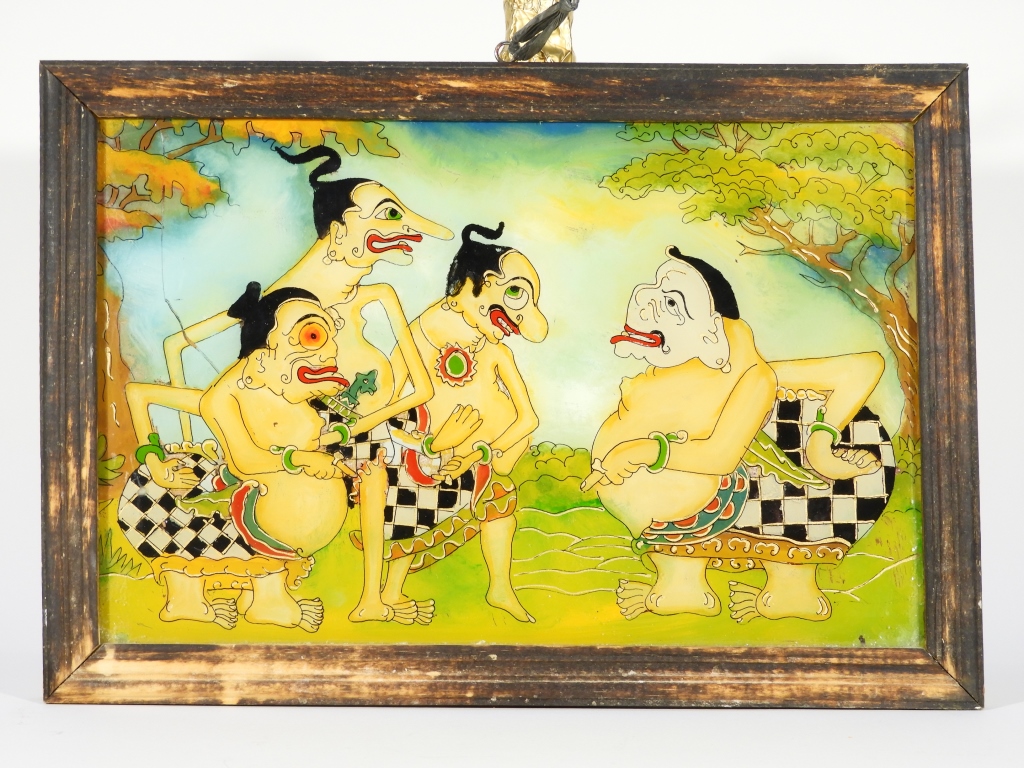 Appraisal: INDONESIAN GLASS SEMAR AND BROTHERS PAINTING Indonesia th CenturyFigural depiction