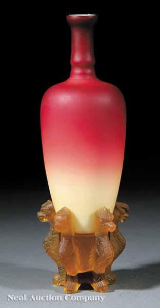 Appraisal: An American Art Glass Acid-Treated Morgan Peachblow Vase c by