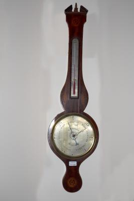 Appraisal: A mahogany and shell inlaid banjo barometer the dial signed