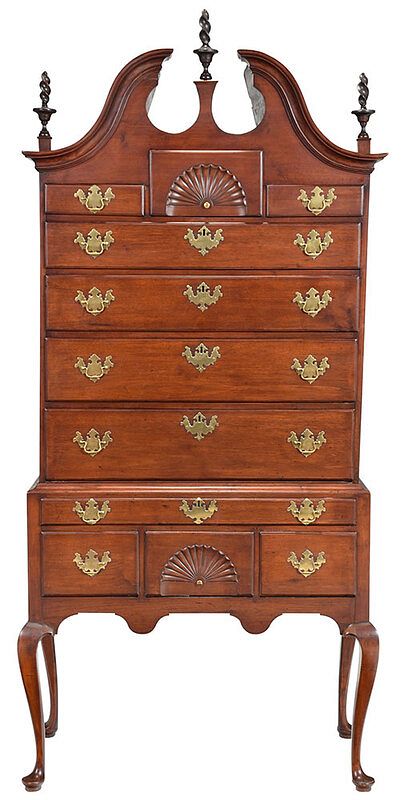 Appraisal: Fine New England Queen Anne Carved Walnut High Chest Essex