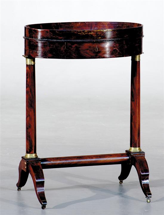 Appraisal: Napolean III style oval work table circa recessed top with