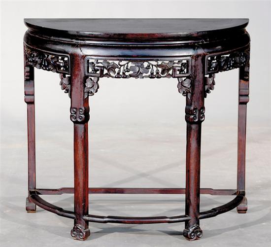 Appraisal: Chinese carved hardwood console table late th century D-shaped top