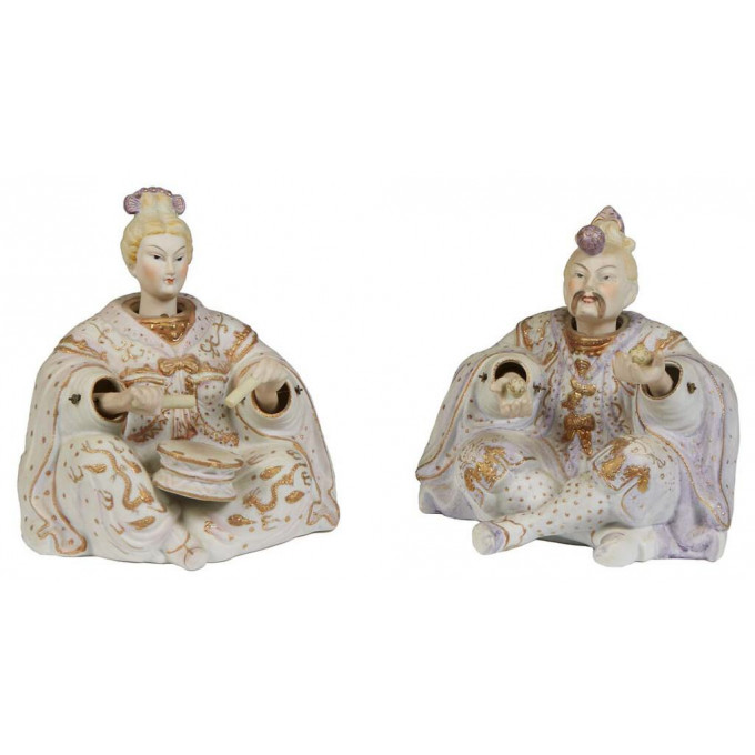 Appraisal: Pair of Chinese Polychromed Bisque Nodders late th c of