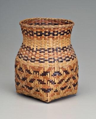 Appraisal: Cherokee river cane basket square-to-round with shaped neck oak split