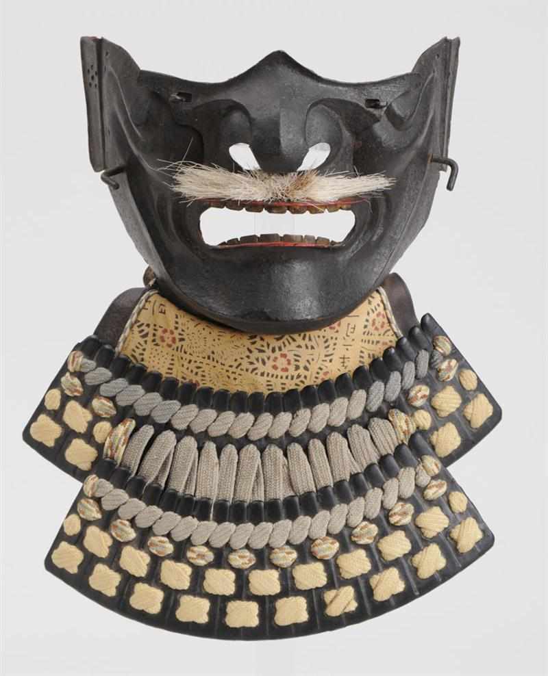 Appraisal: JAPANESE LACQUERED METAL HALF-FACE MASK With separate nose piece above