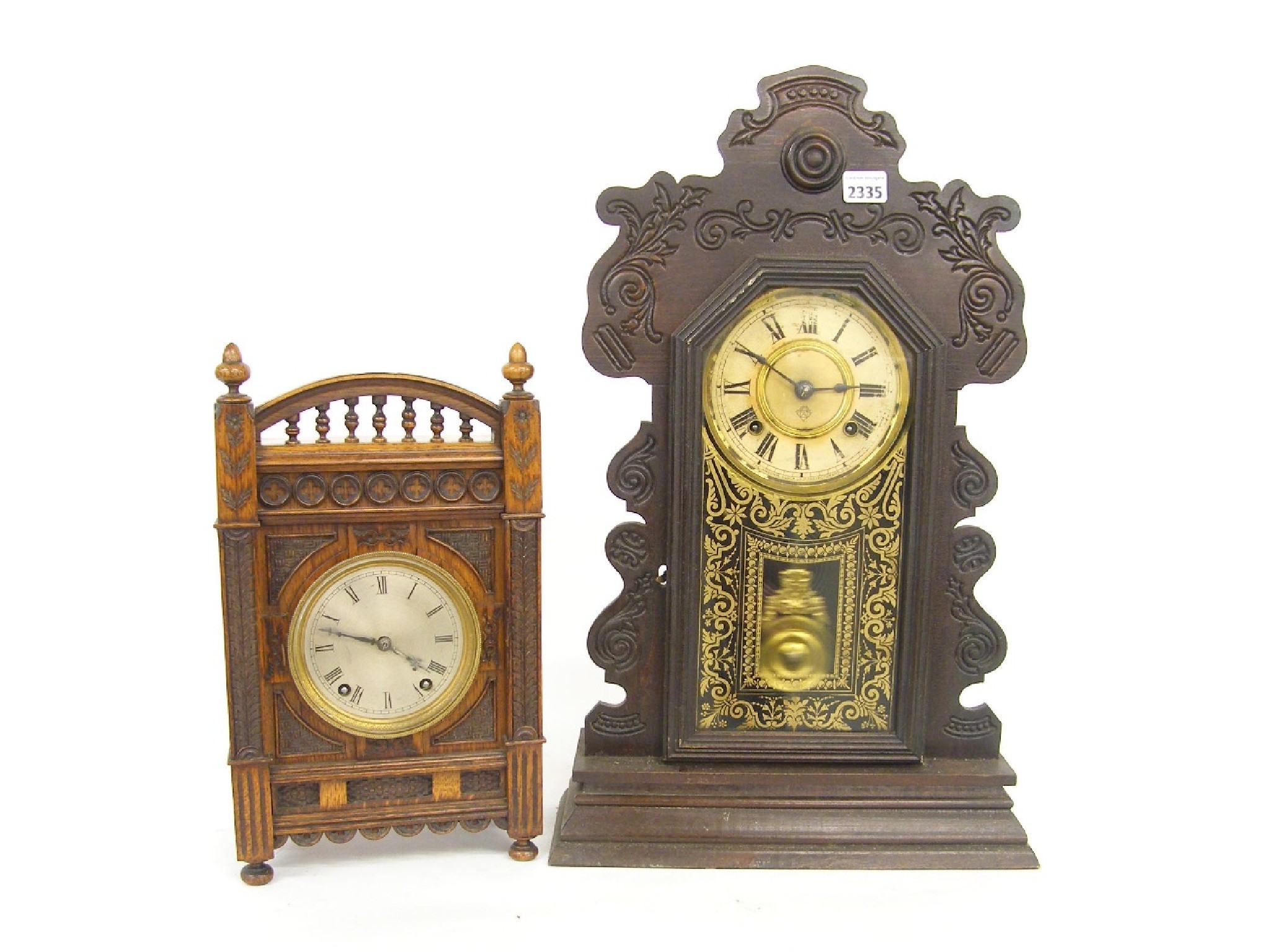 Appraisal: German oak two train mantel clock striking on a gong