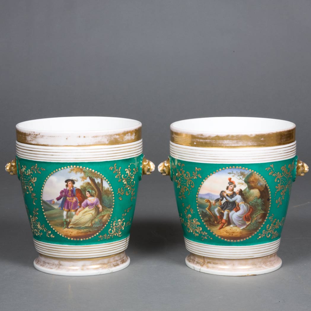 Appraisal: Pair of French Porcelain Cachepots Height inches