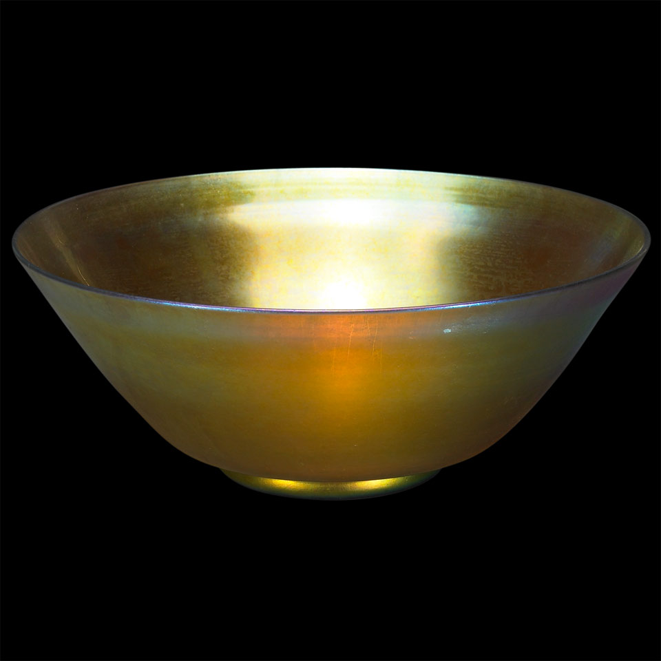 Appraisal: Steuben Iridescent Gold Aurene Glass Bowl early th century engraved