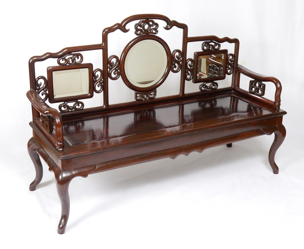 Appraisal: ORIENTAL ROSEWOOD SETTEE Carved and shaped back and arms with