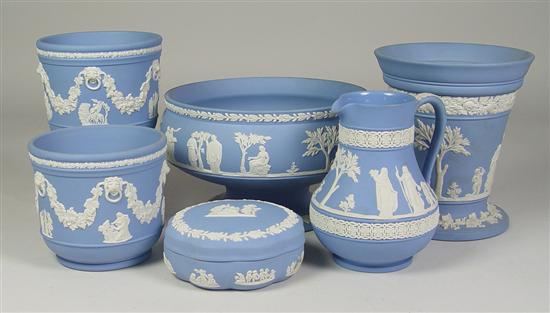 Appraisal: Six Pieces of Wedgwood Blue Jasperware All with classical and