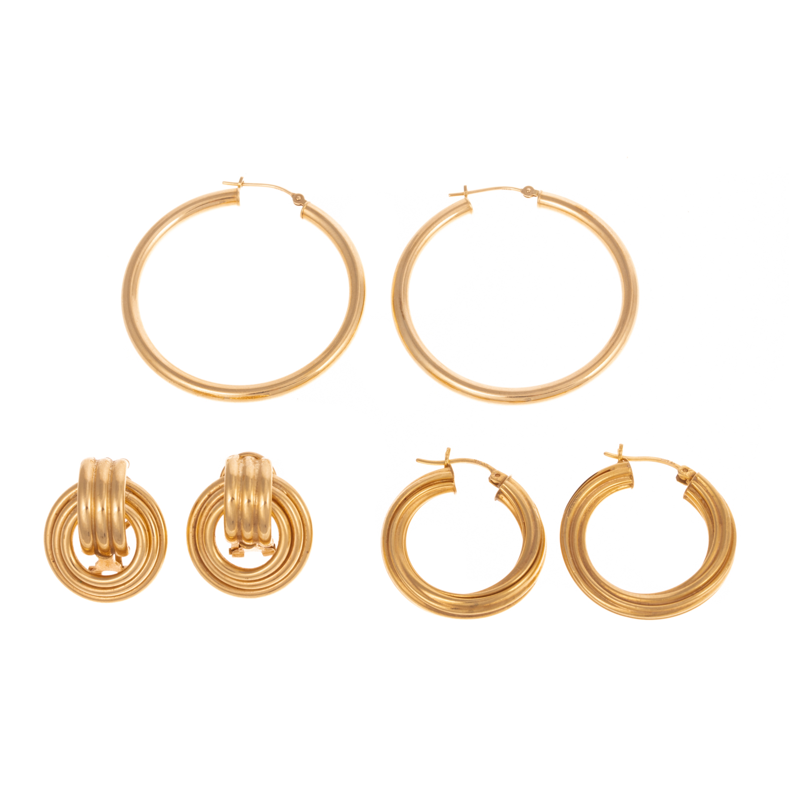 Appraisal: THREE PAIRS OF K YELLOW EARRINGS K yellow gold twisted