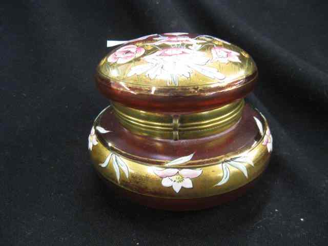 Appraisal: Victorian Satin Art Glass Dresser Box enameled floral gold on