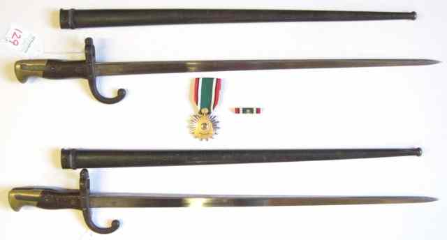 Appraisal: TWO FRENCH BAYONETS PLUS KUWAIT LIBERATION MEDAL French model rifle