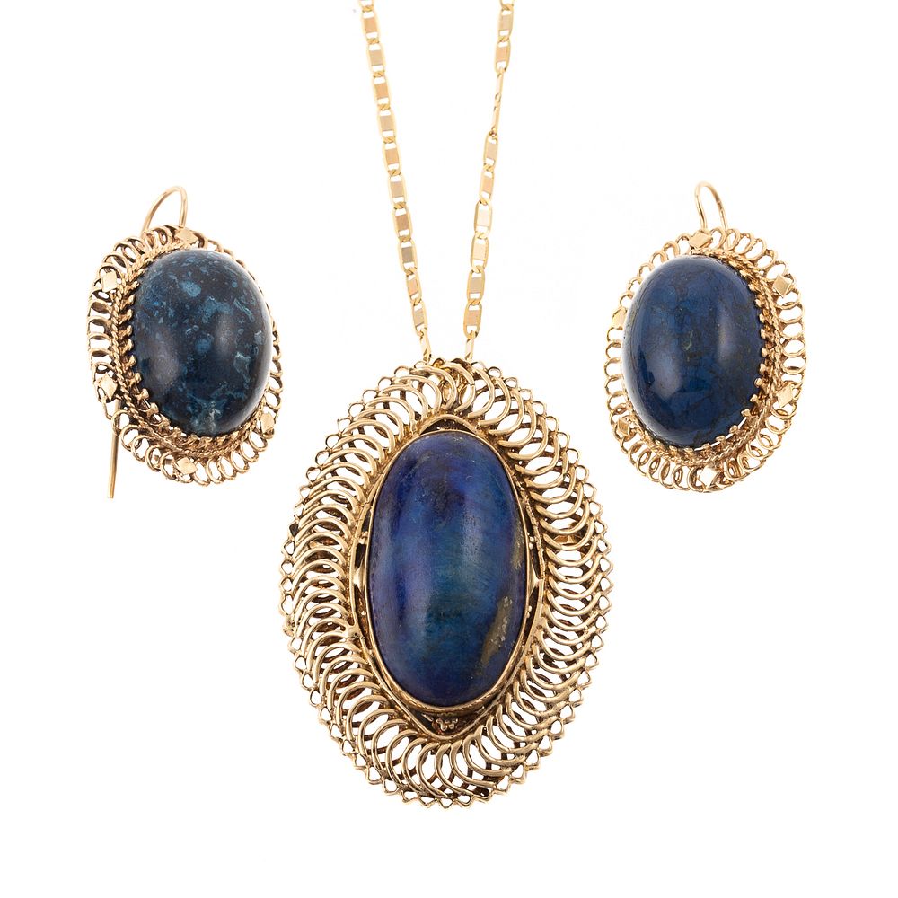 Appraisal: A Sodalite Pendant Pair of Earrings in K K yellow