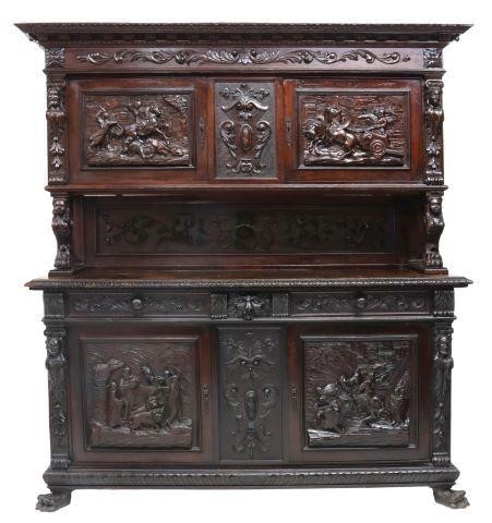 Appraisal: Italian Renaissance Revival walnut sideboard early th c foliate molded