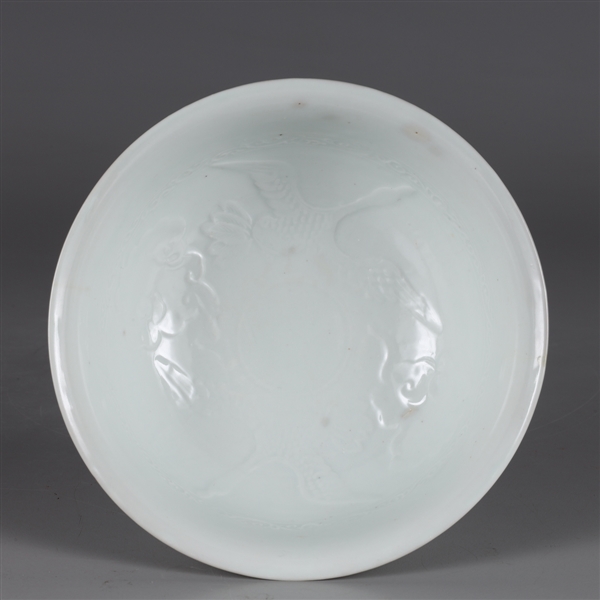 Appraisal: Chinese white glazed molded porcelain bowl with twin geese in