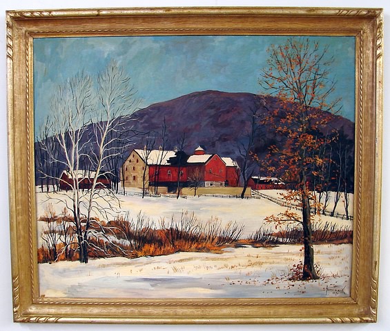 Appraisal: Winter on the Farm x oil on canvas SLR Harry