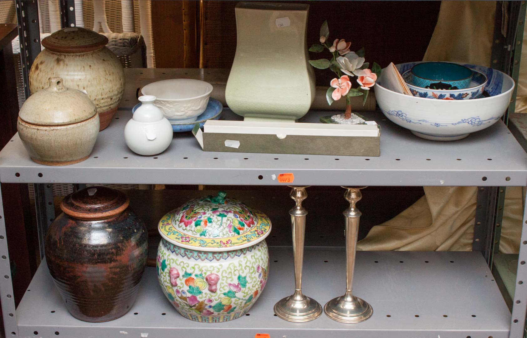 Appraisal: Assorted oriental items including cloisonne scrolls jade tree ceramic bowls