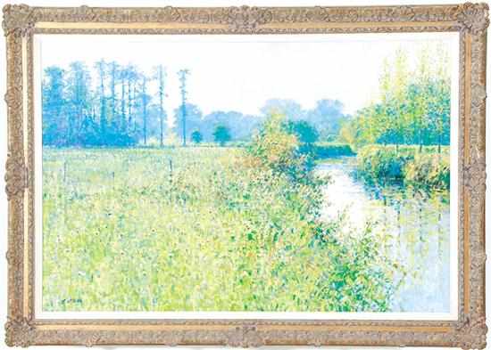 Appraisal: Charles Neal British b RIVERBANK LANDSCAPE oil on canvas framed