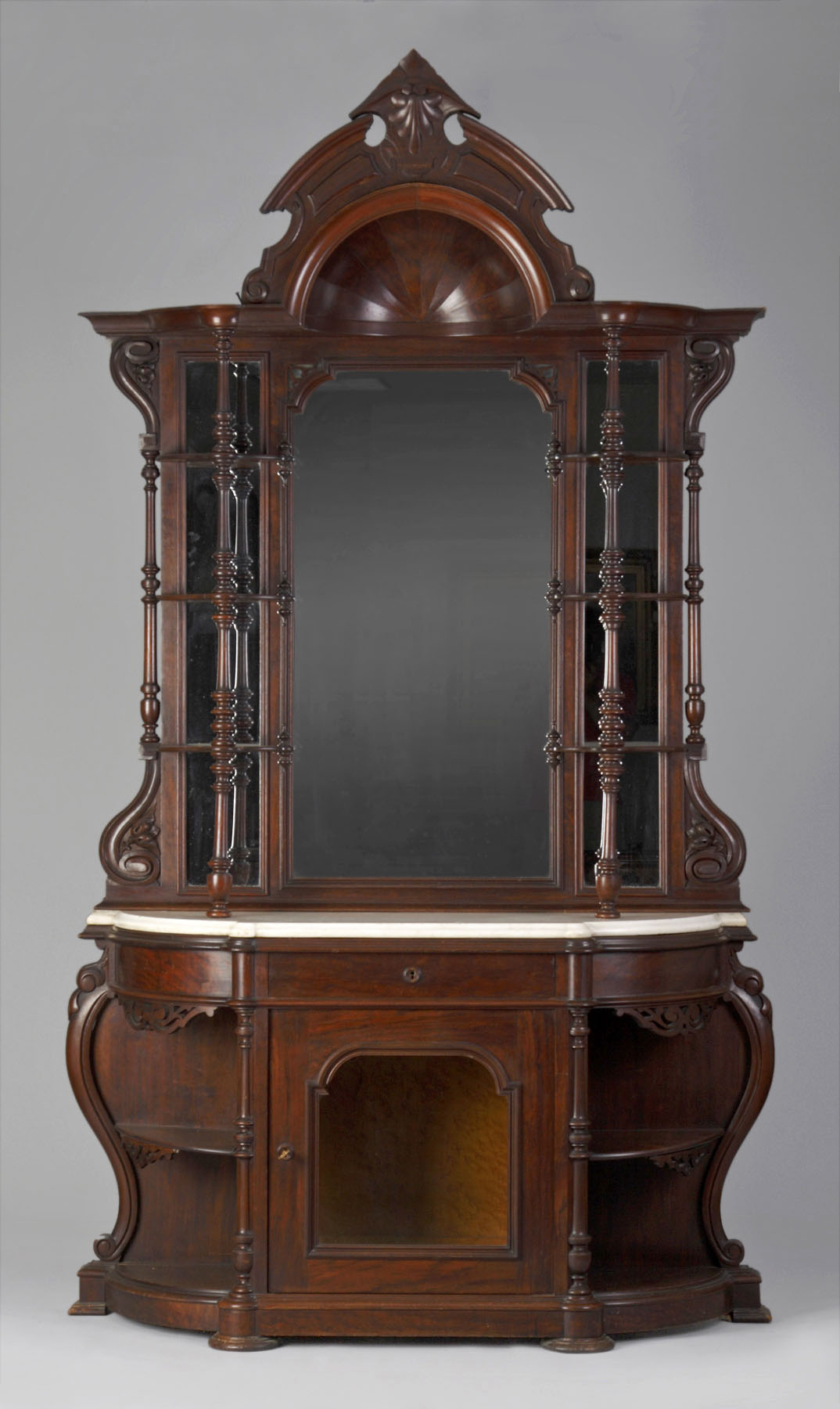 Appraisal: Victorian Etergee Carved walnut w marble top Old finish some