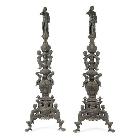 Appraisal: Pair of Italian Baroque Style Patinated-Bronze Andirons Estimate -