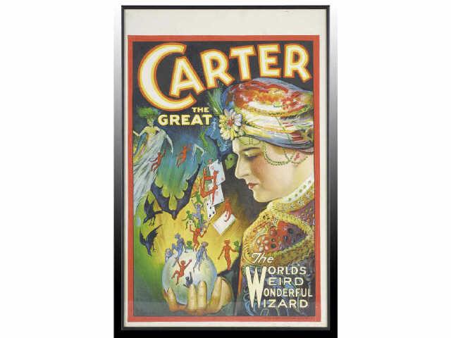 Appraisal: Carter Magician Cardboard Poster Description s to s Framed under