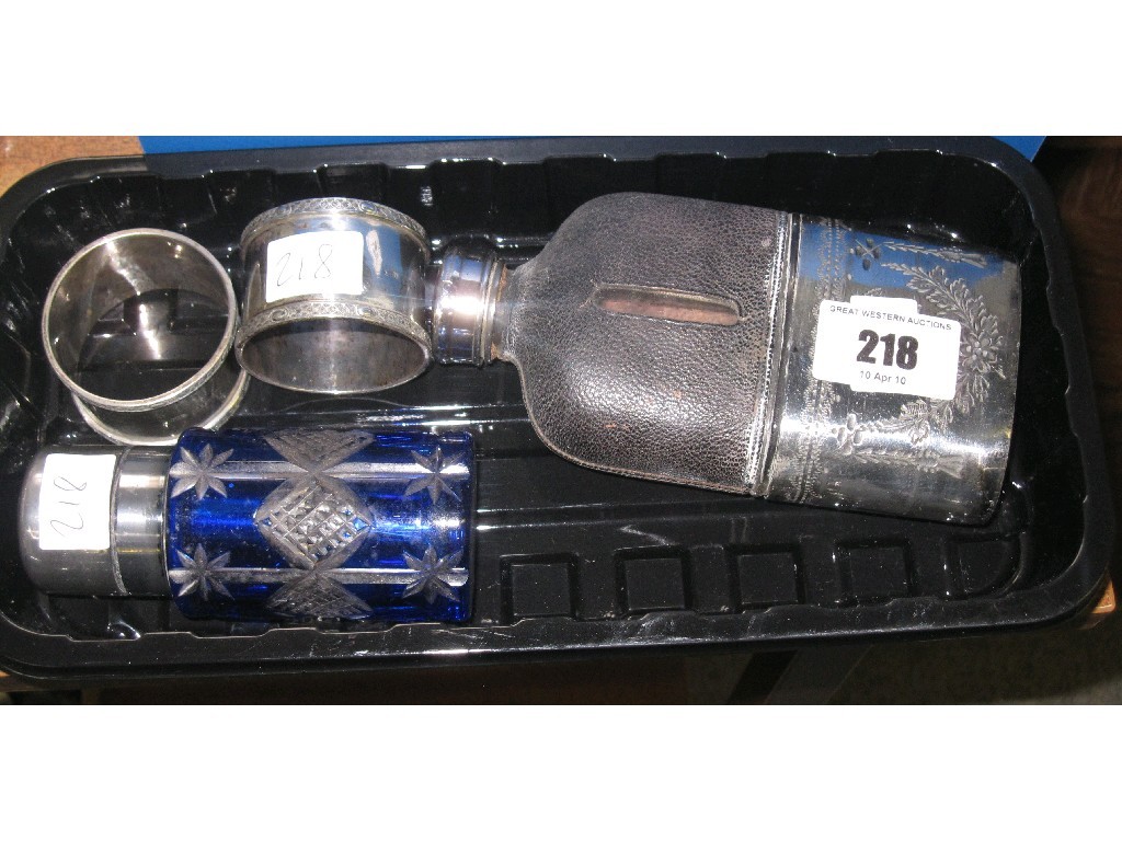 Appraisal: Lot comprising pair or silver napkin rings hip flask and