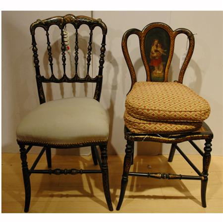 Appraisal: Two Victorian Style Gilt Decorated and Black Painted Side Chairs