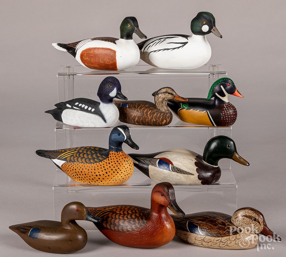 Appraisal: Ten miniature carved and painted duck decoys Ten miniature carved