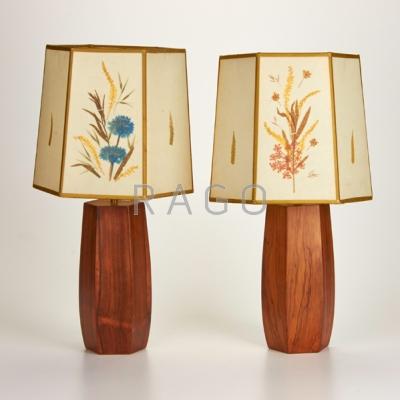 Appraisal: DANISH Pair of rosewood table lamps th c Parchment shades