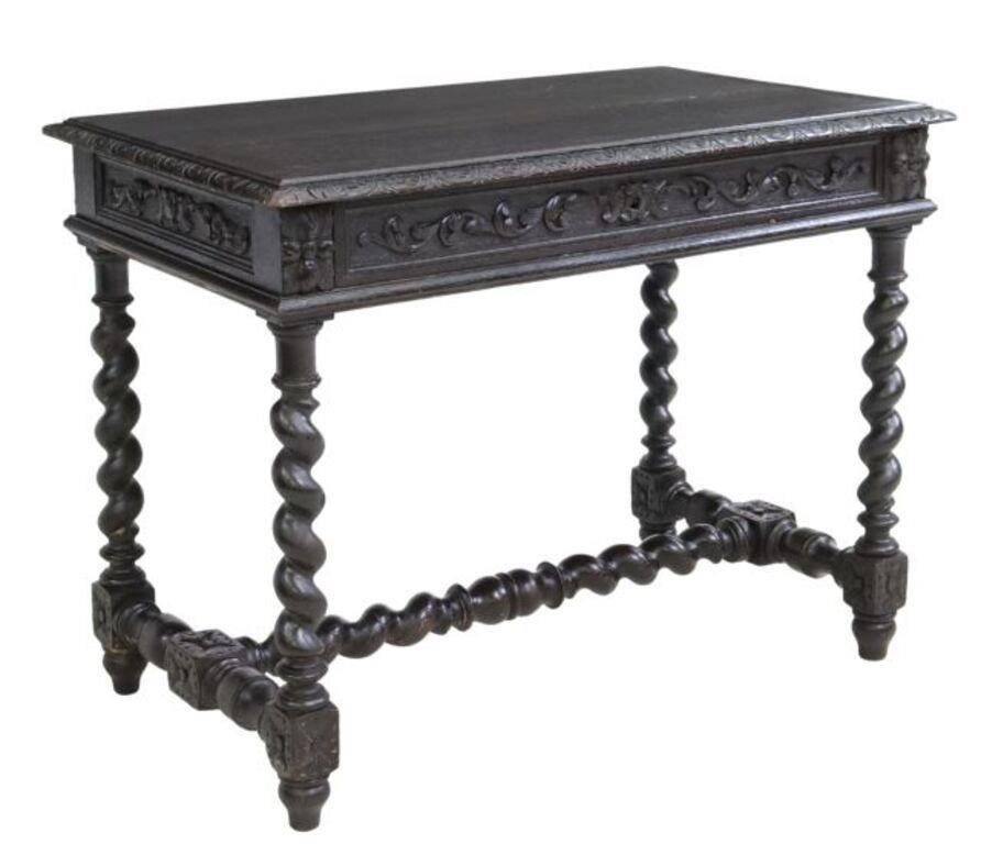 Appraisal: French Louis XIII style ebonized oak writing table th c