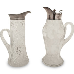 Appraisal: Two American Cut-Glass and Silver-Plate Pitchers Early th Century Height