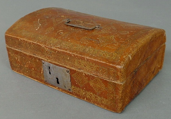 Appraisal: Leather box th c with a dome lid h x