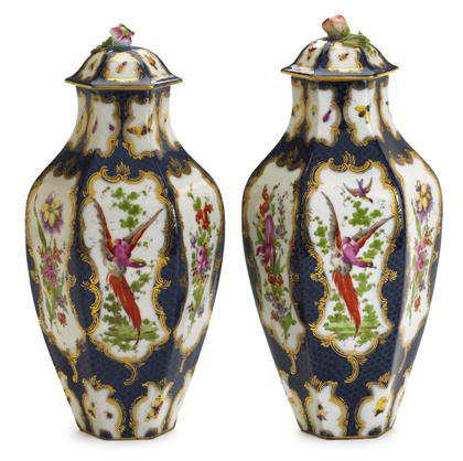 Appraisal: Pair of Royal Worcester style blue ground vases th century