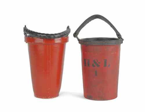 Appraisal: Two leather fire buckets th c tallest - h