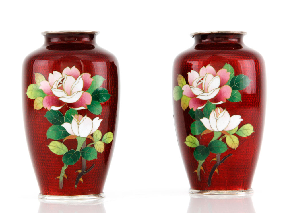 Appraisal: - Pair of Japanese Cloisonne Vases Pair of Japanese cloisonne