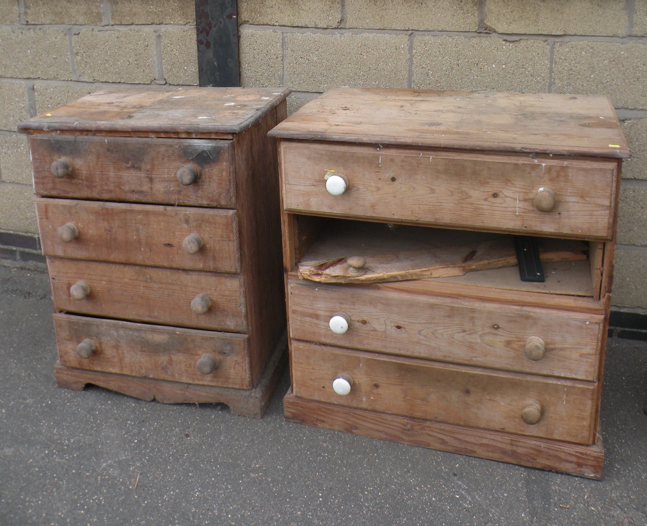 Appraisal: A thC rustic pine chest of four long drawers on