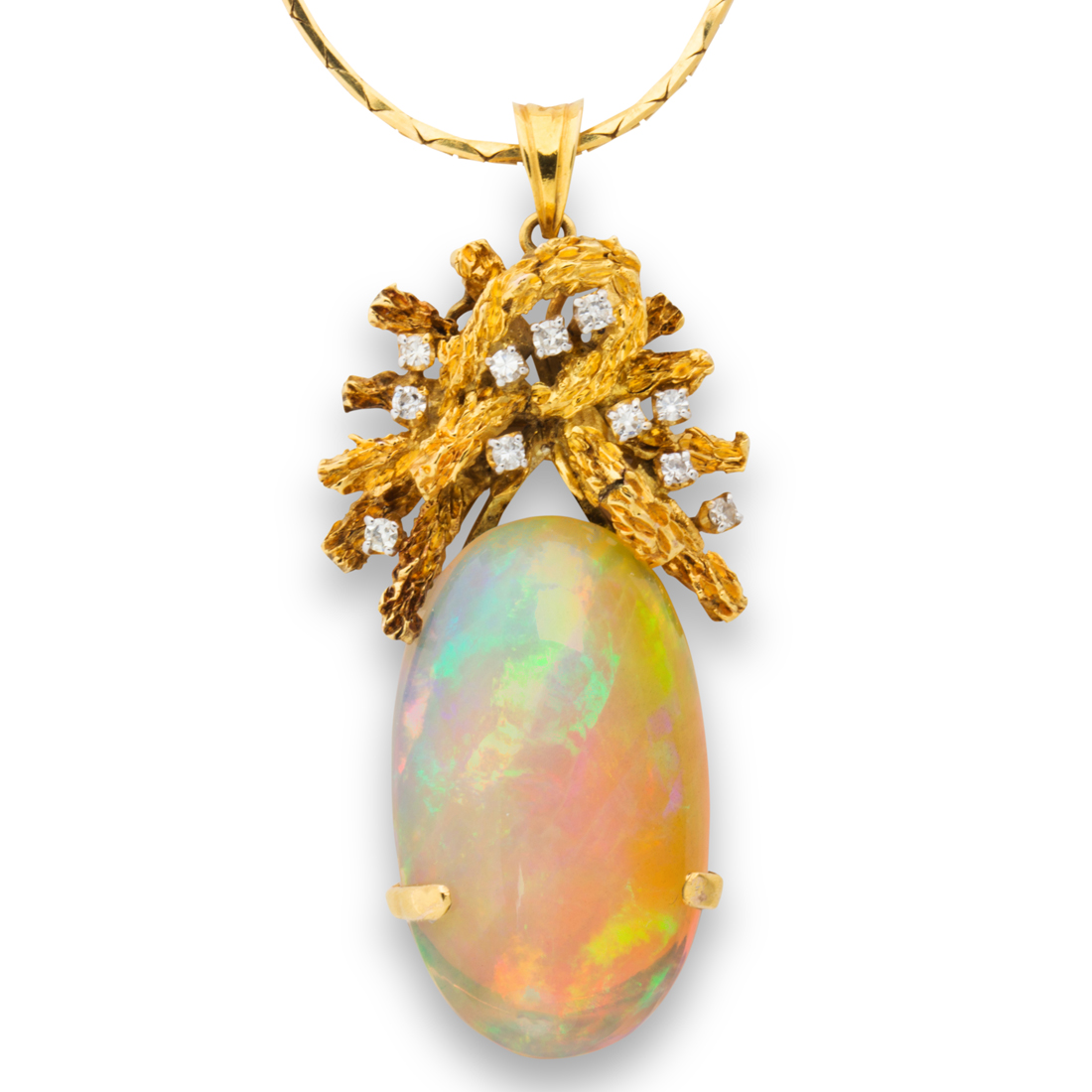 Appraisal: AN OPAL DIAMOND AND FOURTEEN KARAT GOLD PENDANT NECKLACE An