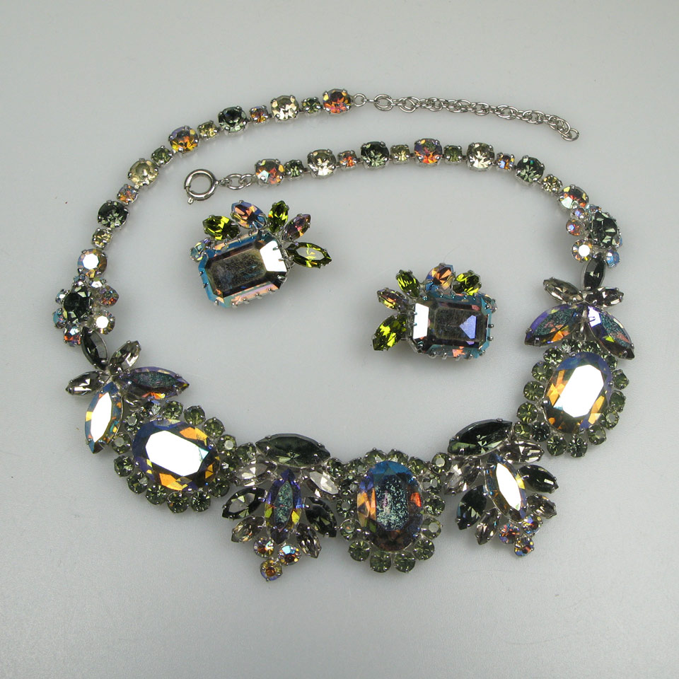 Appraisal: Sherman Necklace And Earrings set with dark aurora borealis rhinestones