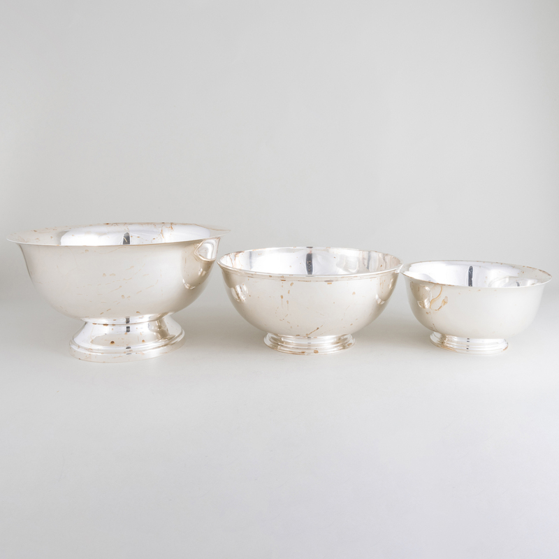 Appraisal: Two Silver Revere Style Bowls and a Silver Plate Revere