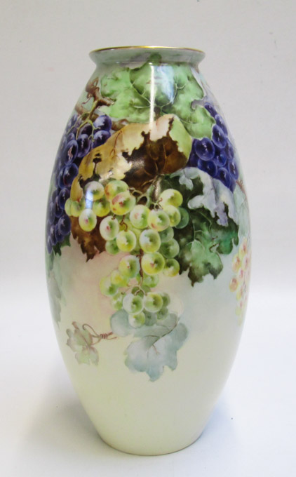 Appraisal: WILLETS BELLEEK HAND PAINTED PORCELAIN VASE having tapered base and