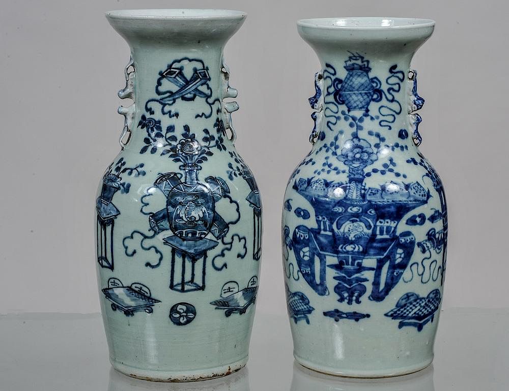 Appraisal: TWO BLUE AND CELADON PORCELAIN VASES Chinese th Century Each