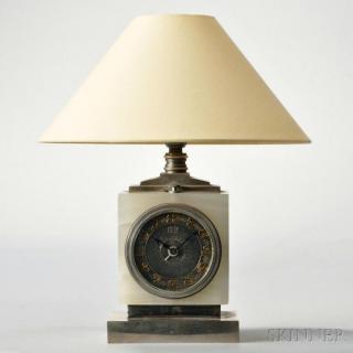 Appraisal: Cotna Art Deco Marble and Silvered Brass Lamp Clock France