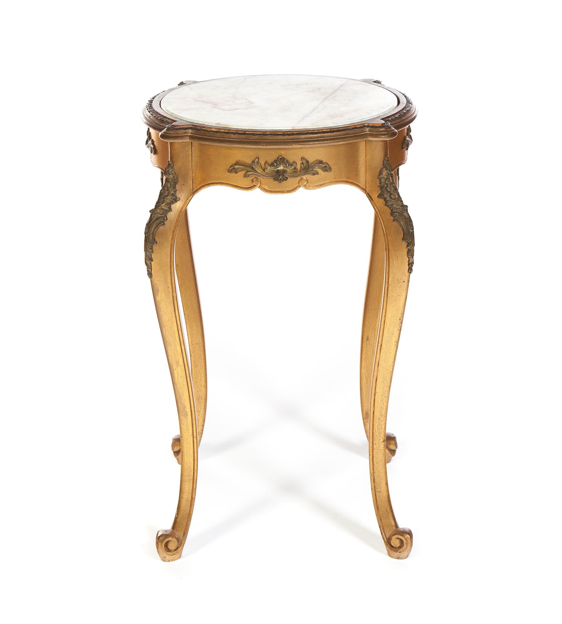 Appraisal: FRENCH-STYLE STAND WITH ONYX INSET American Gold painted wooden base