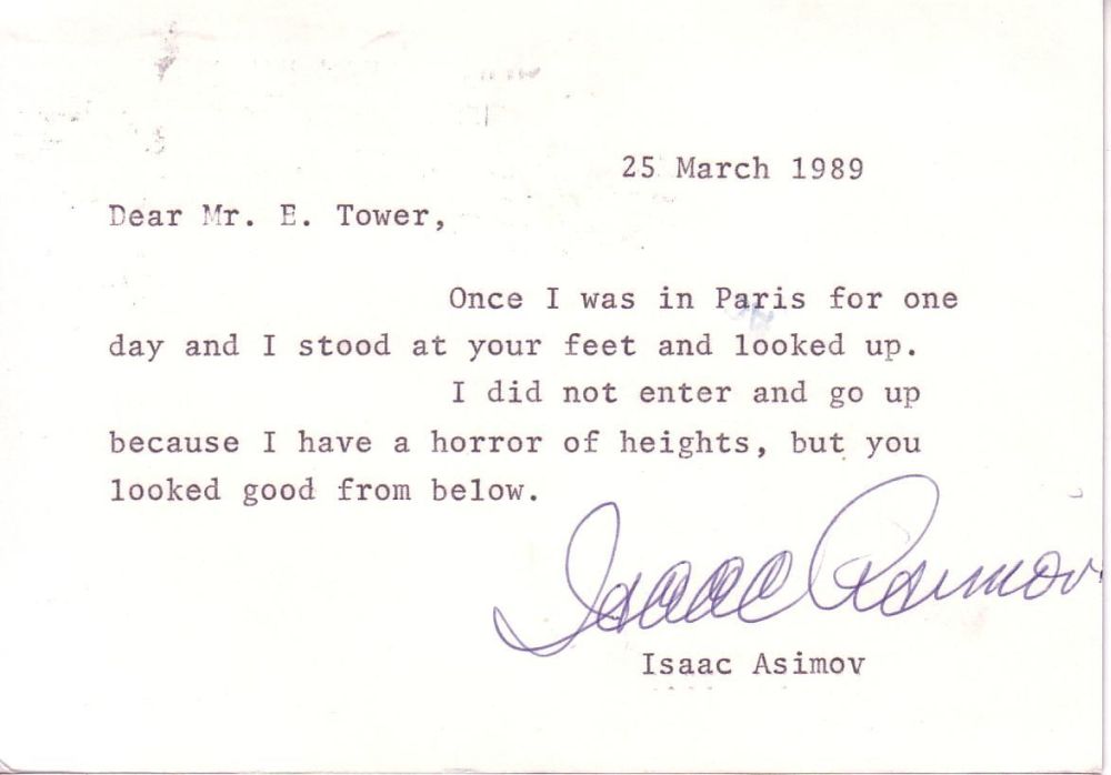 Appraisal: ASIMOV ISAAC Typed Note Signed on a card Dear Mr