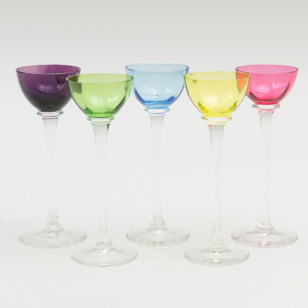 Appraisal: Set of Five Josef Hoffmann Colored Glass Cordial Glasses in