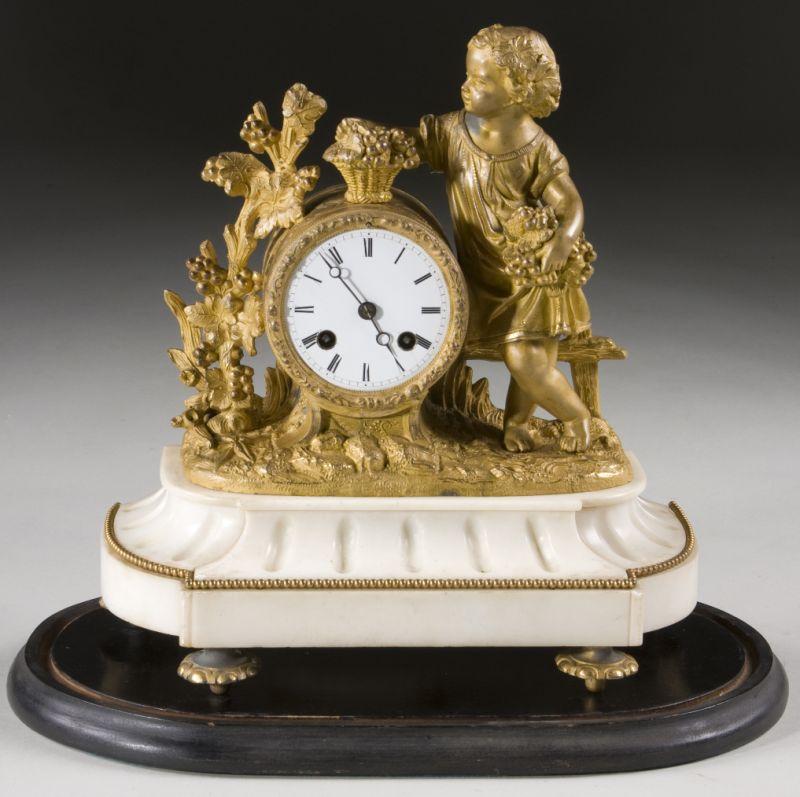 Appraisal: French Gilt Metal Figural Clock late th century unsigned time